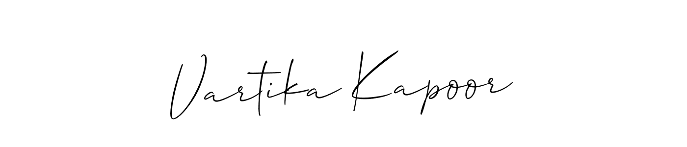 The best way (Allison_Script) to make a short signature is to pick only two or three words in your name. The name Vartika Kapoor include a total of six letters. For converting this name. Vartika Kapoor signature style 2 images and pictures png