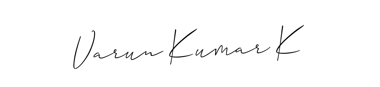 You should practise on your own different ways (Allison_Script) to write your name (Varun Kumar K) in signature. don't let someone else do it for you. Varun Kumar K signature style 2 images and pictures png