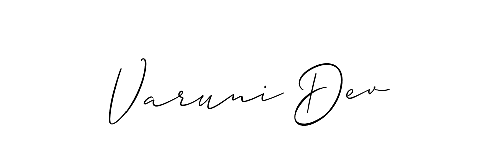 Use a signature maker to create a handwritten signature online. With this signature software, you can design (Allison_Script) your own signature for name Varuni Dev. Varuni Dev signature style 2 images and pictures png