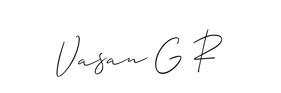 Allison_Script is a professional signature style that is perfect for those who want to add a touch of class to their signature. It is also a great choice for those who want to make their signature more unique. Get Vasan G R name to fancy signature for free. Vasan G R signature style 2 images and pictures png