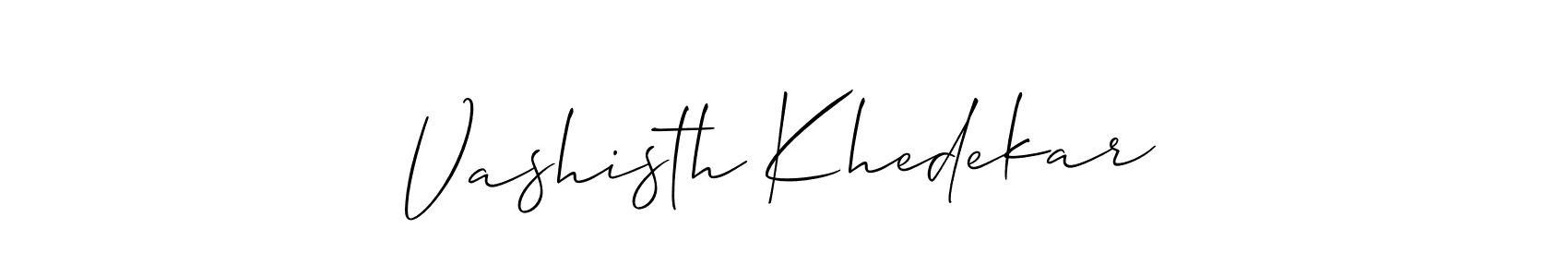 The best way (Allison_Script) to make a short signature is to pick only two or three words in your name. The name Vashisth Khedekar include a total of six letters. For converting this name. Vashisth Khedekar signature style 2 images and pictures png