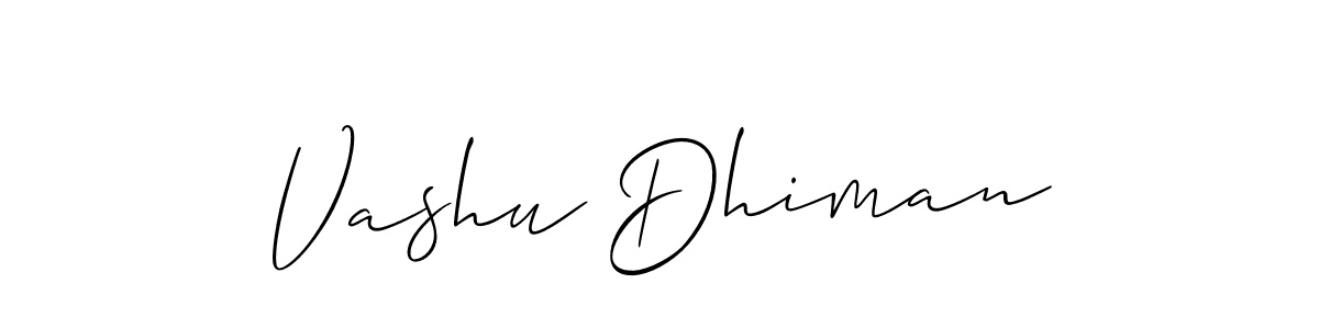 Create a beautiful signature design for name Vashu Dhiman. With this signature (Allison_Script) fonts, you can make a handwritten signature for free. Vashu Dhiman signature style 2 images and pictures png