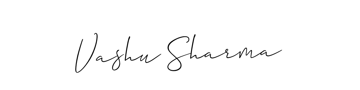 The best way (Allison_Script) to make a short signature is to pick only two or three words in your name. The name Vashu Sharma include a total of six letters. For converting this name. Vashu Sharma signature style 2 images and pictures png