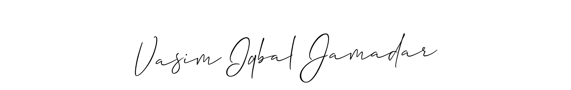 if you are searching for the best signature style for your name Vasim Iqbal Jamadar. so please give up your signature search. here we have designed multiple signature styles  using Allison_Script. Vasim Iqbal Jamadar signature style 2 images and pictures png