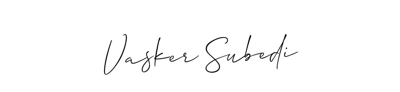 Also we have Vasker Subedi name is the best signature style. Create professional handwritten signature collection using Allison_Script autograph style. Vasker Subedi signature style 2 images and pictures png