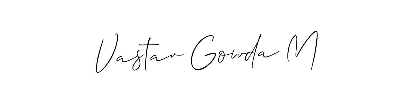 You should practise on your own different ways (Allison_Script) to write your name (Vastav Gowda M) in signature. don't let someone else do it for you. Vastav Gowda M signature style 2 images and pictures png