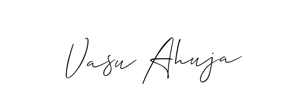 Allison_Script is a professional signature style that is perfect for those who want to add a touch of class to their signature. It is also a great choice for those who want to make their signature more unique. Get Vasu Ahuja name to fancy signature for free. Vasu Ahuja signature style 2 images and pictures png