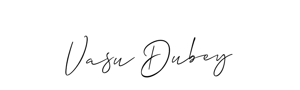 The best way (Allison_Script) to make a short signature is to pick only two or three words in your name. The name Vasu Dubey include a total of six letters. For converting this name. Vasu Dubey signature style 2 images and pictures png