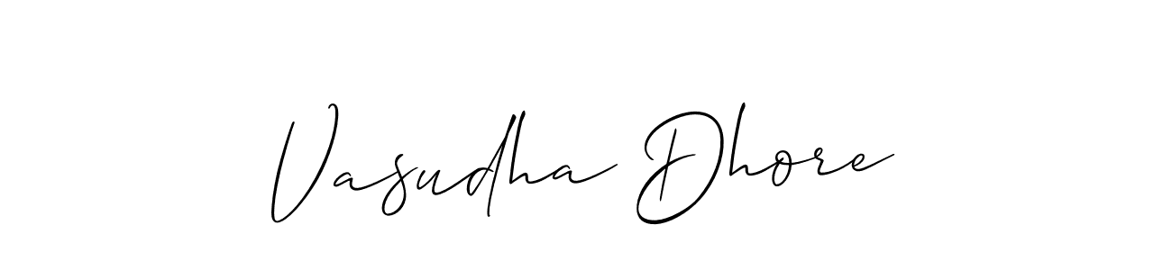 How to make Vasudha Dhore signature? Allison_Script is a professional autograph style. Create handwritten signature for Vasudha Dhore name. Vasudha Dhore signature style 2 images and pictures png