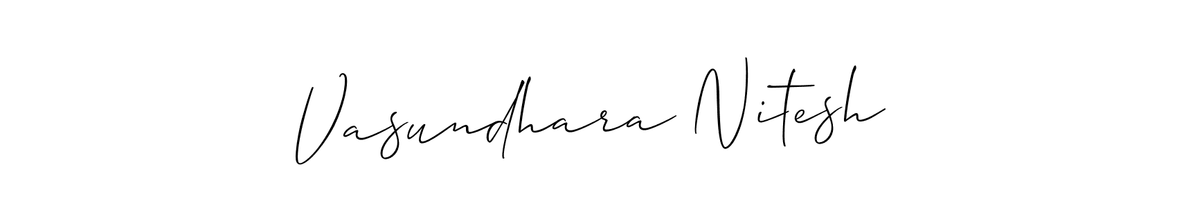 Create a beautiful signature design for name Vasundhara Nitesh. With this signature (Allison_Script) fonts, you can make a handwritten signature for free. Vasundhara Nitesh signature style 2 images and pictures png