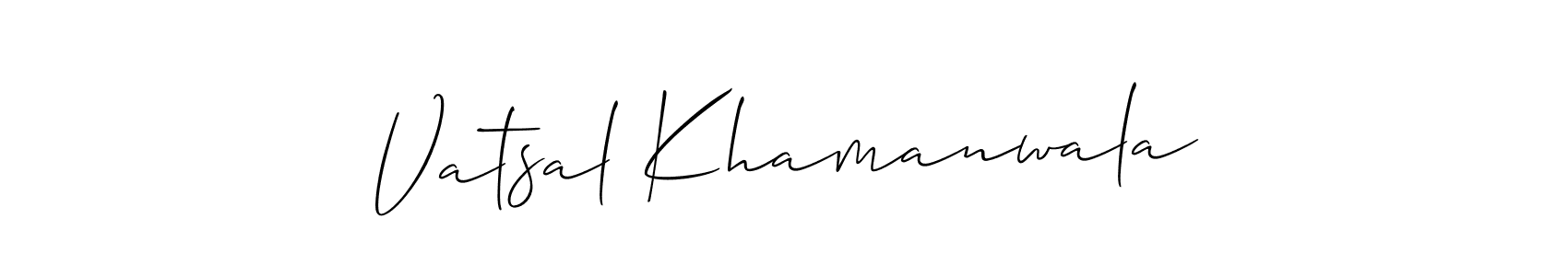 How to make Vatsal Khamanwala signature? Allison_Script is a professional autograph style. Create handwritten signature for Vatsal Khamanwala name. Vatsal Khamanwala signature style 2 images and pictures png