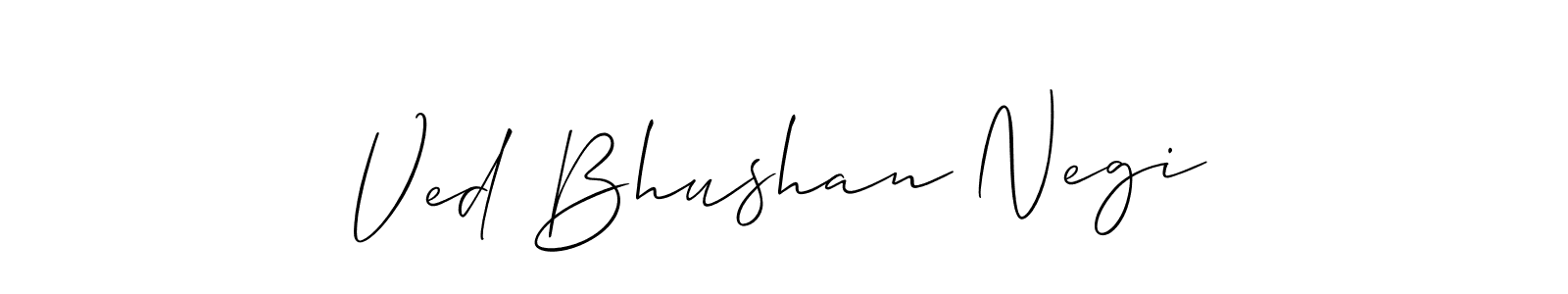 if you are searching for the best signature style for your name Ved Bhushan Negi. so please give up your signature search. here we have designed multiple signature styles  using Allison_Script. Ved Bhushan Negi signature style 2 images and pictures png