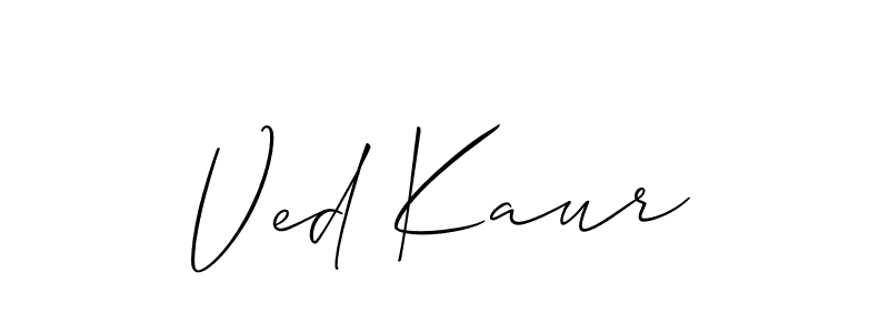 The best way (Allison_Script) to make a short signature is to pick only two or three words in your name. The name Ved Kaur include a total of six letters. For converting this name. Ved Kaur signature style 2 images and pictures png