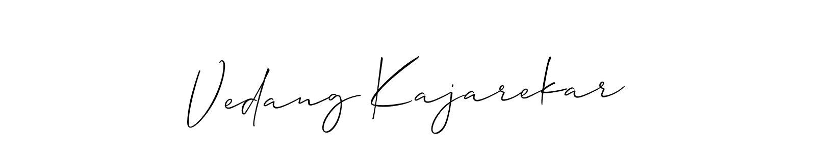 You should practise on your own different ways (Allison_Script) to write your name (Vedang Kajarekar) in signature. don't let someone else do it for you. Vedang Kajarekar signature style 2 images and pictures png