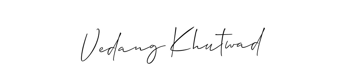 Also You can easily find your signature by using the search form. We will create Vedang Khutwad name handwritten signature images for you free of cost using Allison_Script sign style. Vedang Khutwad signature style 2 images and pictures png