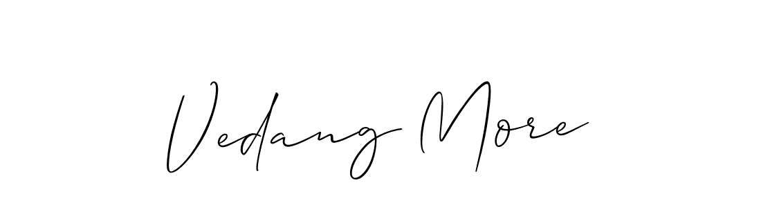 The best way (Allison_Script) to make a short signature is to pick only two or three words in your name. The name Vedang More include a total of six letters. For converting this name. Vedang More signature style 2 images and pictures png