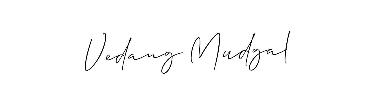 How to make Vedang Mudgal name signature. Use Allison_Script style for creating short signs online. This is the latest handwritten sign. Vedang Mudgal signature style 2 images and pictures png