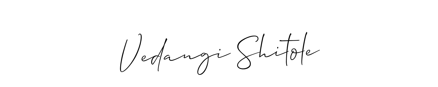 This is the best signature style for the Vedangi Shitole name. Also you like these signature font (Allison_Script). Mix name signature. Vedangi Shitole signature style 2 images and pictures png