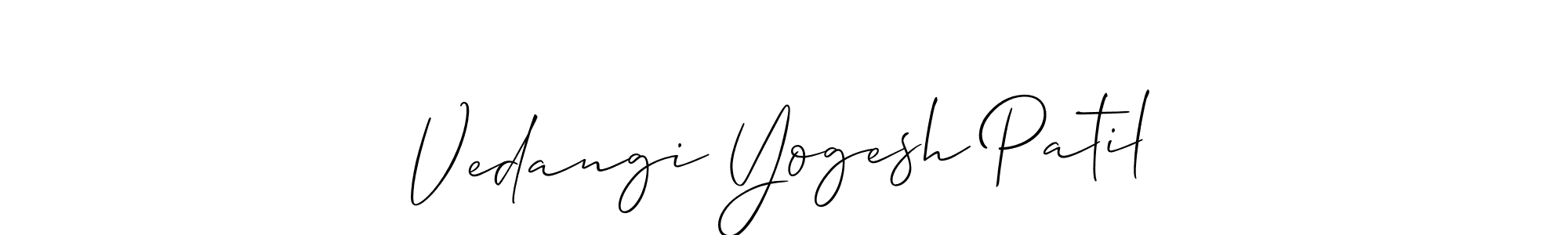 You should practise on your own different ways (Allison_Script) to write your name (Vedangi Yogesh Patil) in signature. don't let someone else do it for you. Vedangi Yogesh Patil signature style 2 images and pictures png