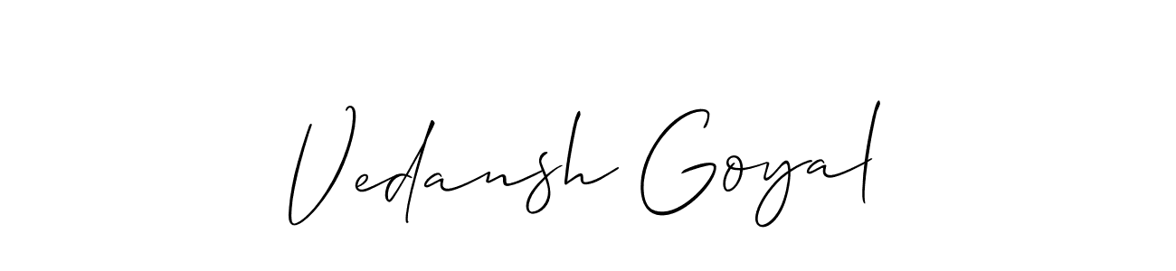 Also You can easily find your signature by using the search form. We will create Vedansh Goyal name handwritten signature images for you free of cost using Allison_Script sign style. Vedansh Goyal signature style 2 images and pictures png