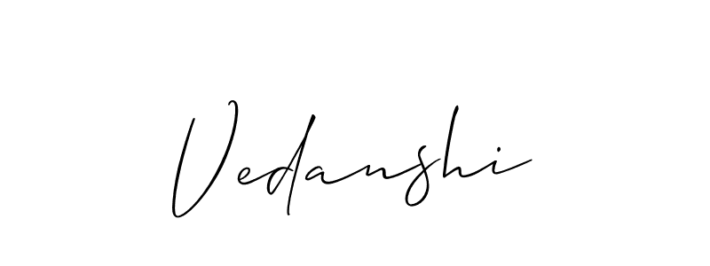 Create a beautiful signature design for name Vedanshi. With this signature (Allison_Script) fonts, you can make a handwritten signature for free. Vedanshi signature style 2 images and pictures png