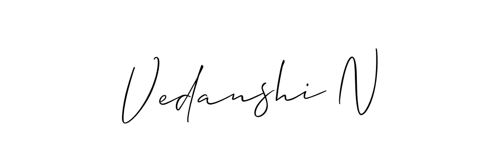 The best way (Allison_Script) to make a short signature is to pick only two or three words in your name. The name Vedanshi N include a total of six letters. For converting this name. Vedanshi N signature style 2 images and pictures png