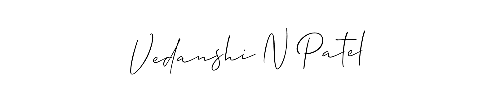 How to Draw Vedanshi N Patel signature style? Allison_Script is a latest design signature styles for name Vedanshi N Patel. Vedanshi N Patel signature style 2 images and pictures png