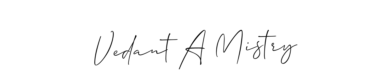 How to make Vedant A Mistry name signature. Use Allison_Script style for creating short signs online. This is the latest handwritten sign. Vedant A Mistry signature style 2 images and pictures png