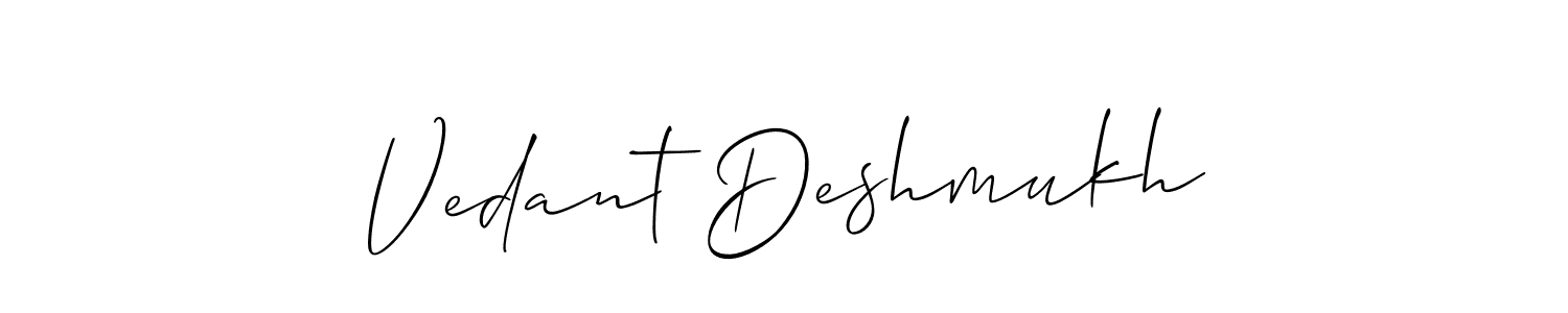 if you are searching for the best signature style for your name Vedant Deshmukh. so please give up your signature search. here we have designed multiple signature styles  using Allison_Script. Vedant Deshmukh signature style 2 images and pictures png