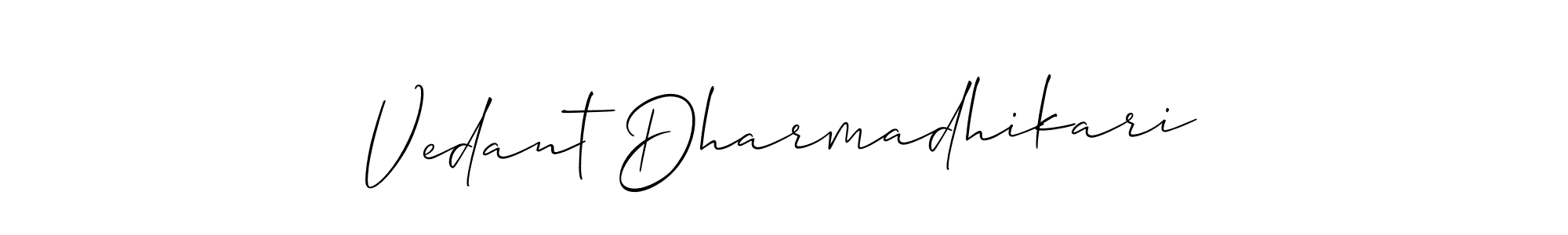 Make a short Vedant Dharmadhikari signature style. Manage your documents anywhere anytime using Allison_Script. Create and add eSignatures, submit forms, share and send files easily. Vedant Dharmadhikari signature style 2 images and pictures png