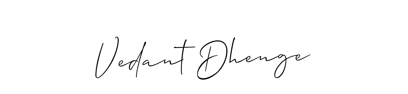 How to make Vedant Dhenge signature? Allison_Script is a professional autograph style. Create handwritten signature for Vedant Dhenge name. Vedant Dhenge signature style 2 images and pictures png