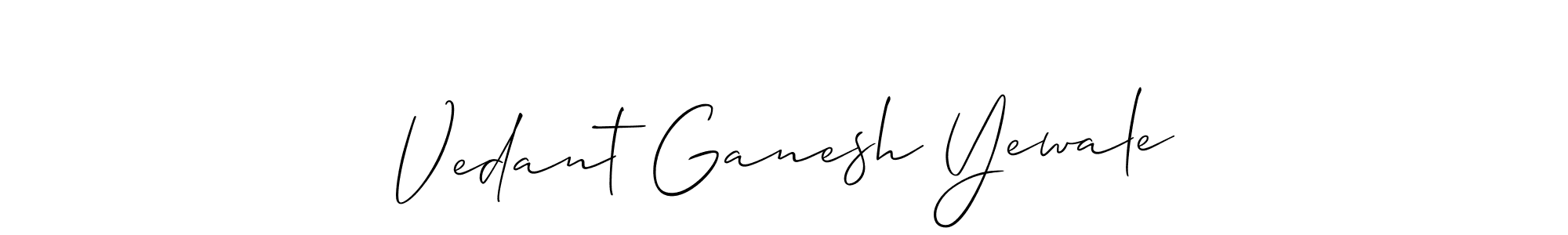 This is the best signature style for the Vedant Ganesh Yewale name. Also you like these signature font (Allison_Script). Mix name signature. Vedant Ganesh Yewale signature style 2 images and pictures png