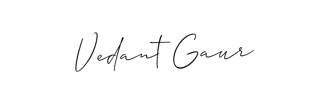 Create a beautiful signature design for name Vedant Gaur. With this signature (Allison_Script) fonts, you can make a handwritten signature for free. Vedant Gaur signature style 2 images and pictures png