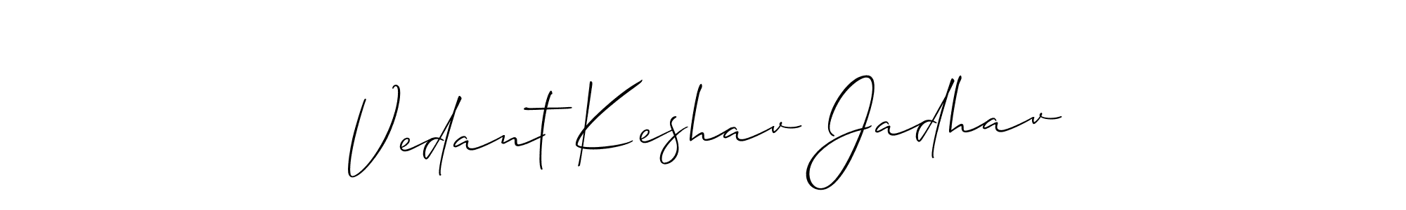 This is the best signature style for the Vedant Keshav Jadhav name. Also you like these signature font (Allison_Script). Mix name signature. Vedant Keshav Jadhav signature style 2 images and pictures png