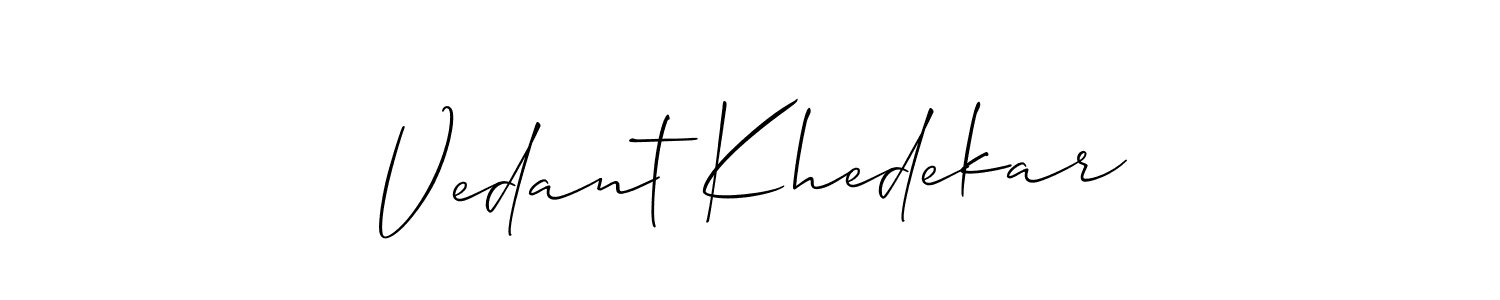 Allison_Script is a professional signature style that is perfect for those who want to add a touch of class to their signature. It is also a great choice for those who want to make their signature more unique. Get Vedant Khedekar name to fancy signature for free. Vedant Khedekar signature style 2 images and pictures png