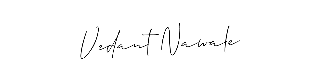 The best way (Allison_Script) to make a short signature is to pick only two or three words in your name. The name Vedant Nawale include a total of six letters. For converting this name. Vedant Nawale signature style 2 images and pictures png