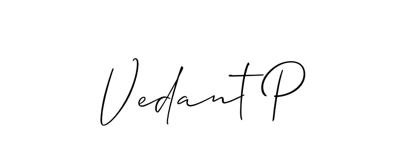 How to make Vedant P name signature. Use Allison_Script style for creating short signs online. This is the latest handwritten sign. Vedant P signature style 2 images and pictures png