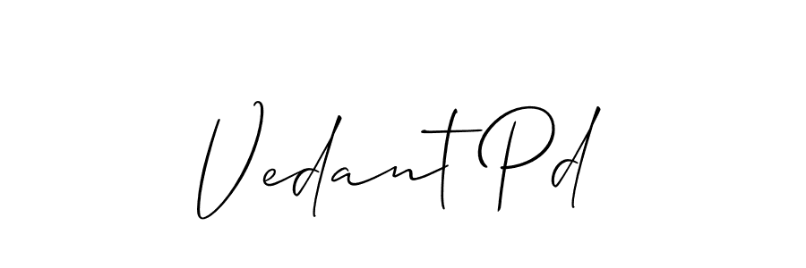 Similarly Allison_Script is the best handwritten signature design. Signature creator online .You can use it as an online autograph creator for name Vedant Pd. Vedant Pd signature style 2 images and pictures png