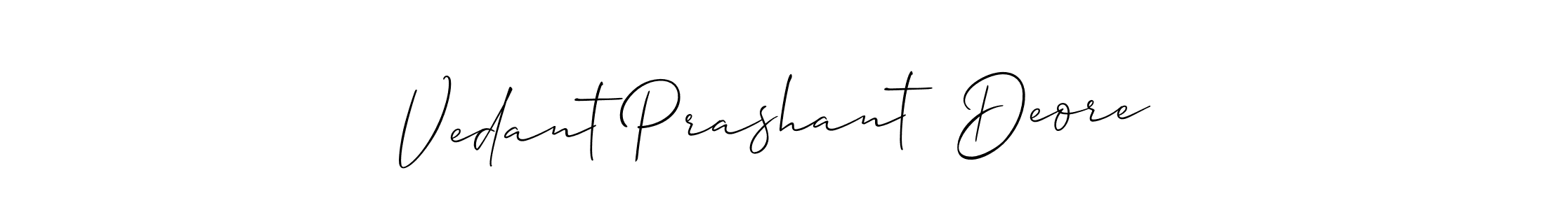 This is the best signature style for the Vedant Prashant  Deore name. Also you like these signature font (Allison_Script). Mix name signature. Vedant Prashant  Deore signature style 2 images and pictures png