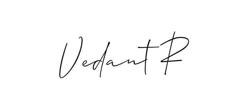 This is the best signature style for the Vedant R name. Also you like these signature font (Allison_Script). Mix name signature. Vedant R signature style 2 images and pictures png