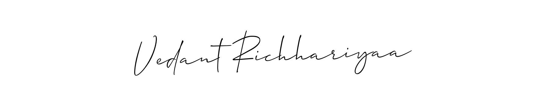 It looks lik you need a new signature style for name Vedant Richhariyaa. Design unique handwritten (Allison_Script) signature with our free signature maker in just a few clicks. Vedant Richhariyaa signature style 2 images and pictures png