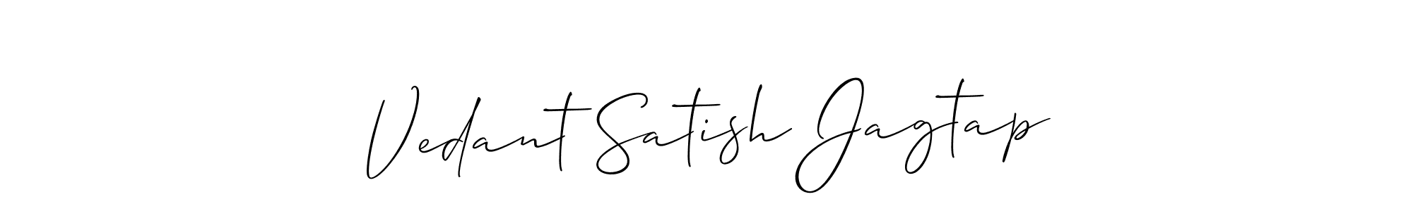 This is the best signature style for the Vedant Satish Jagtap name. Also you like these signature font (Allison_Script). Mix name signature. Vedant Satish Jagtap signature style 2 images and pictures png
