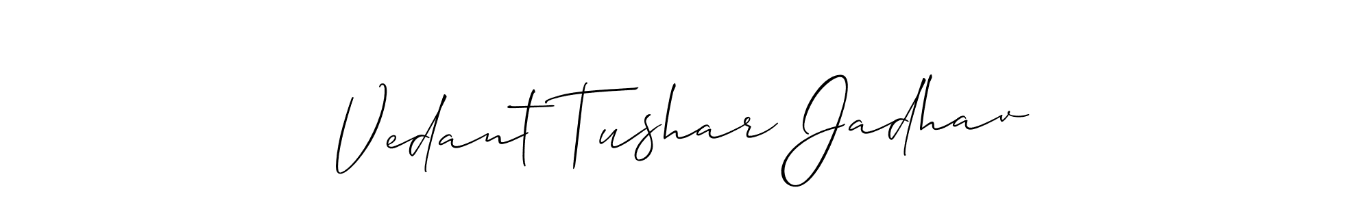 This is the best signature style for the Vedant Tushar Jadhav name. Also you like these signature font (Allison_Script). Mix name signature. Vedant Tushar Jadhav signature style 2 images and pictures png