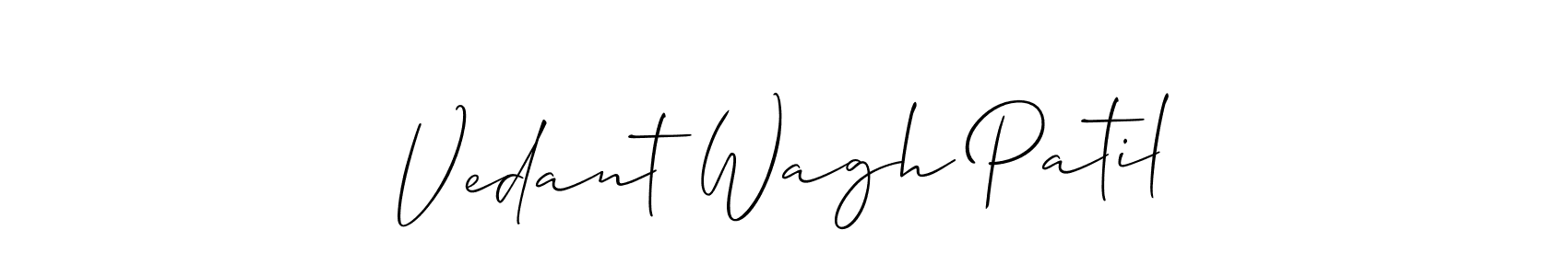 This is the best signature style for the Vedant Wagh Patil name. Also you like these signature font (Allison_Script). Mix name signature. Vedant Wagh Patil signature style 2 images and pictures png