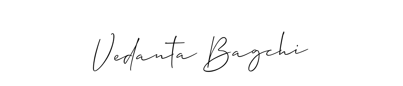 The best way (Allison_Script) to make a short signature is to pick only two or three words in your name. The name Vedanta Bagchi include a total of six letters. For converting this name. Vedanta Bagchi signature style 2 images and pictures png