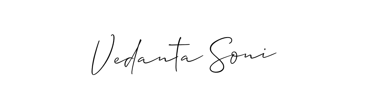 The best way (Allison_Script) to make a short signature is to pick only two or three words in your name. The name Vedanta Soni include a total of six letters. For converting this name. Vedanta Soni signature style 2 images and pictures png