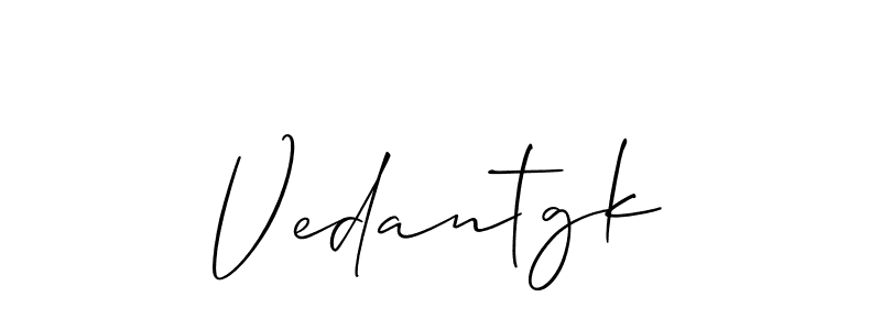 The best way (Allison_Script) to make a short signature is to pick only two or three words in your name. The name Vedantgk include a total of six letters. For converting this name. Vedantgk signature style 2 images and pictures png