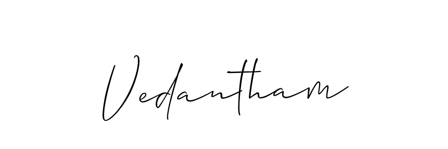 How to make Vedantham signature? Allison_Script is a professional autograph style. Create handwritten signature for Vedantham name. Vedantham signature style 2 images and pictures png