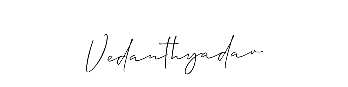 How to Draw Vedanthyadav signature style? Allison_Script is a latest design signature styles for name Vedanthyadav. Vedanthyadav signature style 2 images and pictures png