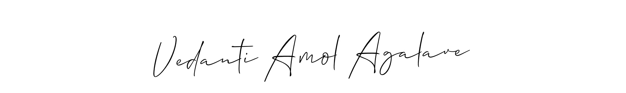 This is the best signature style for the Vedanti Amol Agalave name. Also you like these signature font (Allison_Script). Mix name signature. Vedanti Amol Agalave signature style 2 images and pictures png